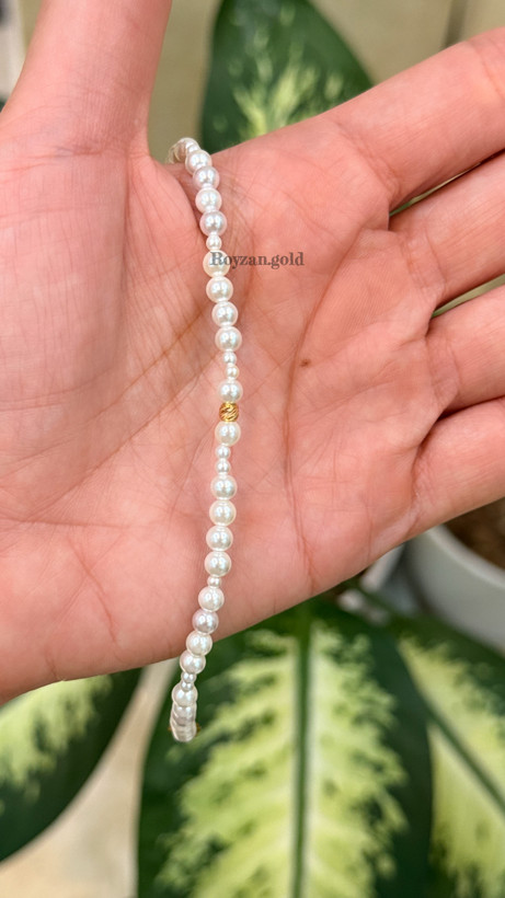 پلاک طلا دستبندی گوی طلا و مروارید طلای 18 عیار